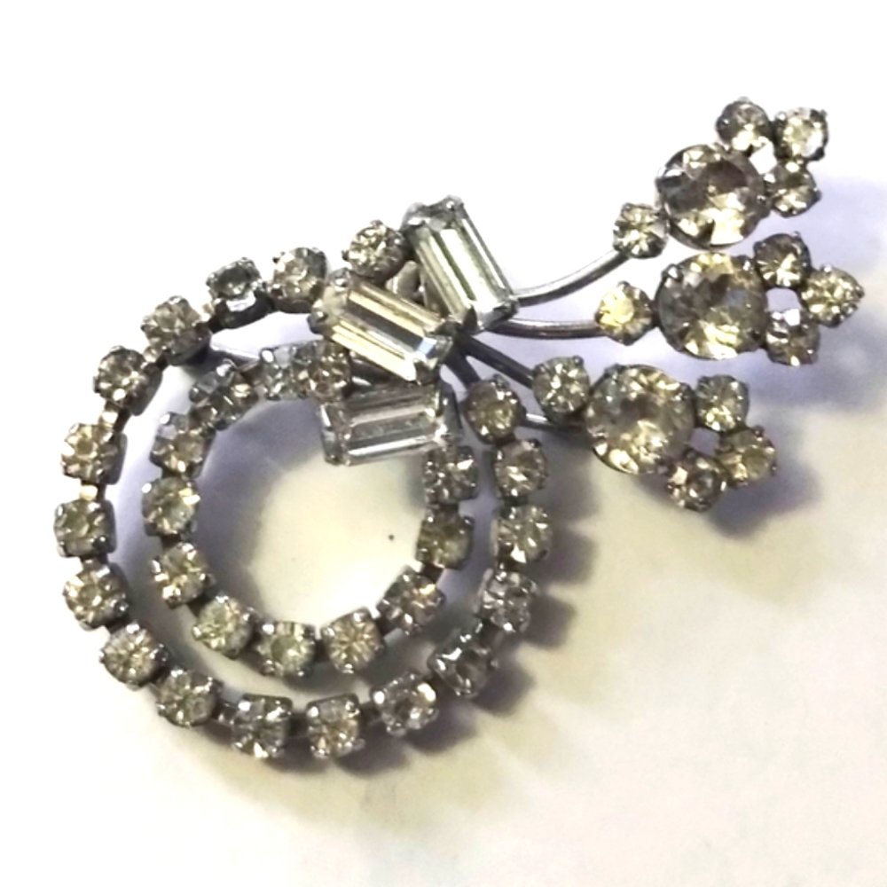 Vintage Antoinette Clear Faceted Rhinestone 12k GF  Brooch Pendant Estate 2"